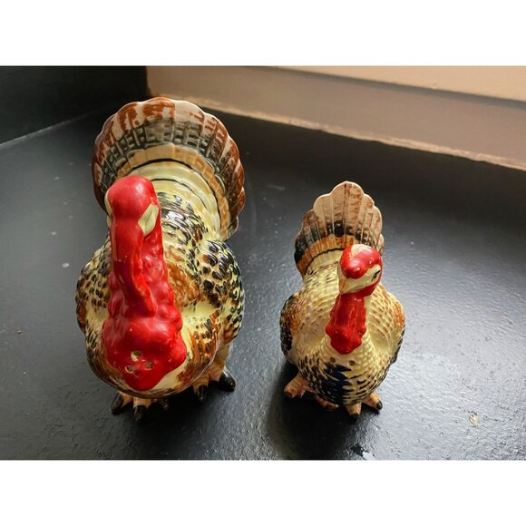 Rare Vintage Tom and Hen Turkey Salt & Pepper Shakers - Hand-Painted, Marked Jap - Picture 2 of 16